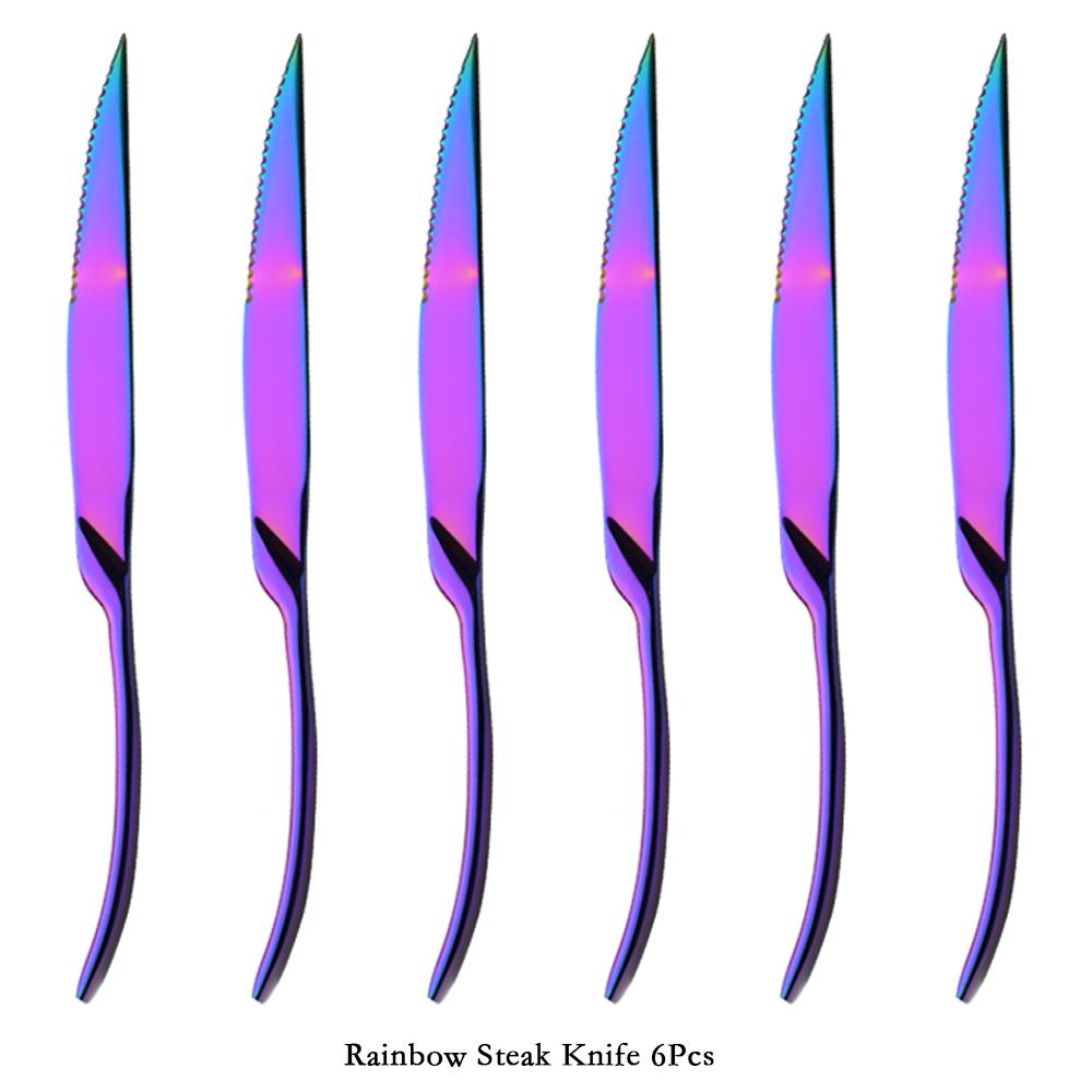 

6 шт. 18/10, золотой нож для стейка из нержавеющей стали, острые столовые ножи, набор ресторанных столовых приборов, обеденный нож, зеркальные ножи для стейка, набор столовой посуды разноцветный