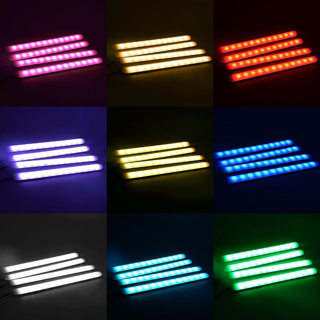 Car Led Light Interior Under Dash Foot Well Light RGB, 29 Modes Static/Gradient/Strobe, Music Sync, With Controller App Timer, USB 5V, Ide Car