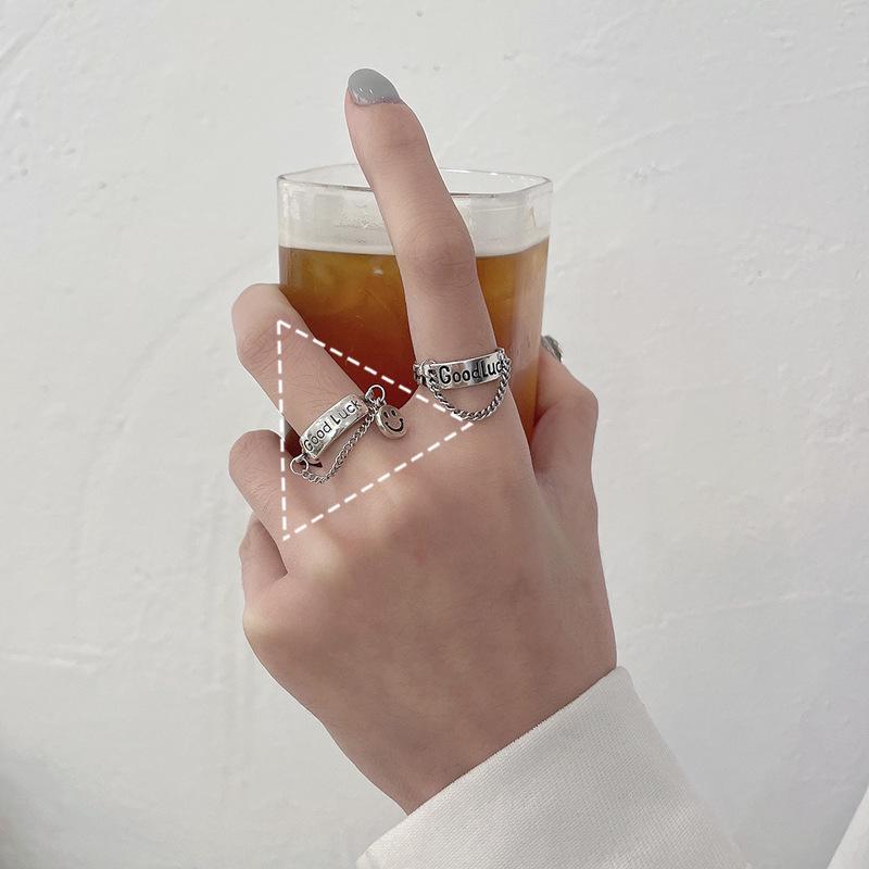 

Цепочка с улыбающимся лицом, серебро S925, регулируемое кольцо - Уникальный высококлассный дизайн для женщин Adjustable