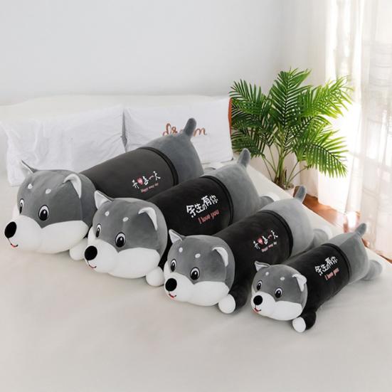 Cute Husky Plush Pillow with Sweet Messages Soft Stuffed Animal Huggable Floppy Dog Doll Emotional Support Gift