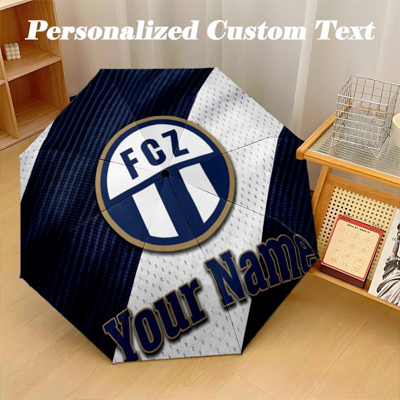 8 Rib Auto Folding Umbrella FC Zürich Print Custom Name Text Portable Rain Gear