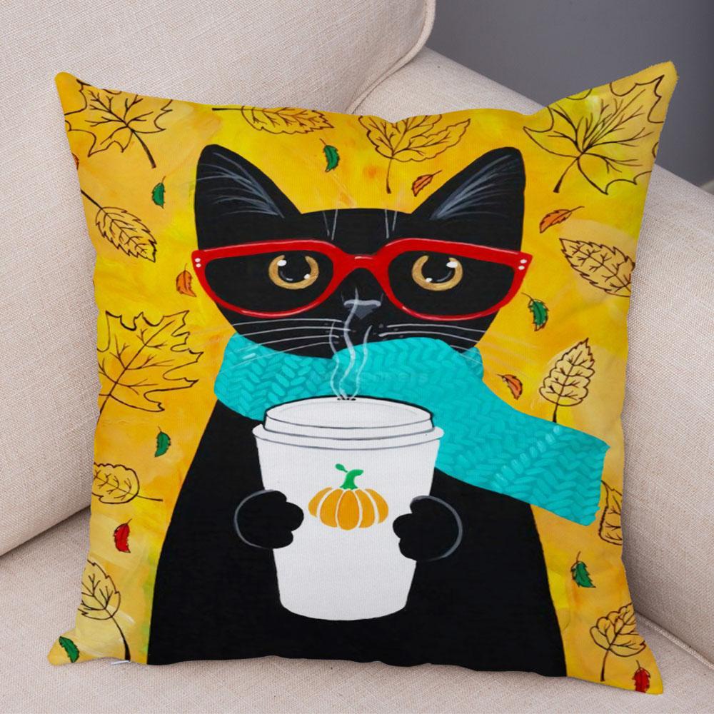 Bedroom Cute Funny Cartoon Coffee Cat Pillowcase Decoration Pet Animal Pillowcase Cushion Cover Sofa Home Car