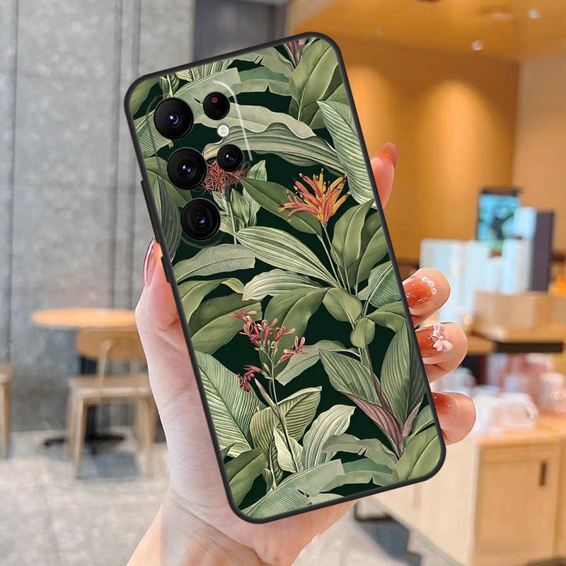 

Retro Banana Leaf Plant Phone Case For Samsung Galaxy S25 S24 S23 S21 S20 S22 Ultra S9 S10 Plus S25 FE Back Cover Galaxy S21Ultra