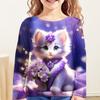 Cute Cartoon Cat Print Clothes Autumn Children Top Round Neck Long Sleeve T-Shirt Fashionable Comfortable Versatile Leisure T-shirt