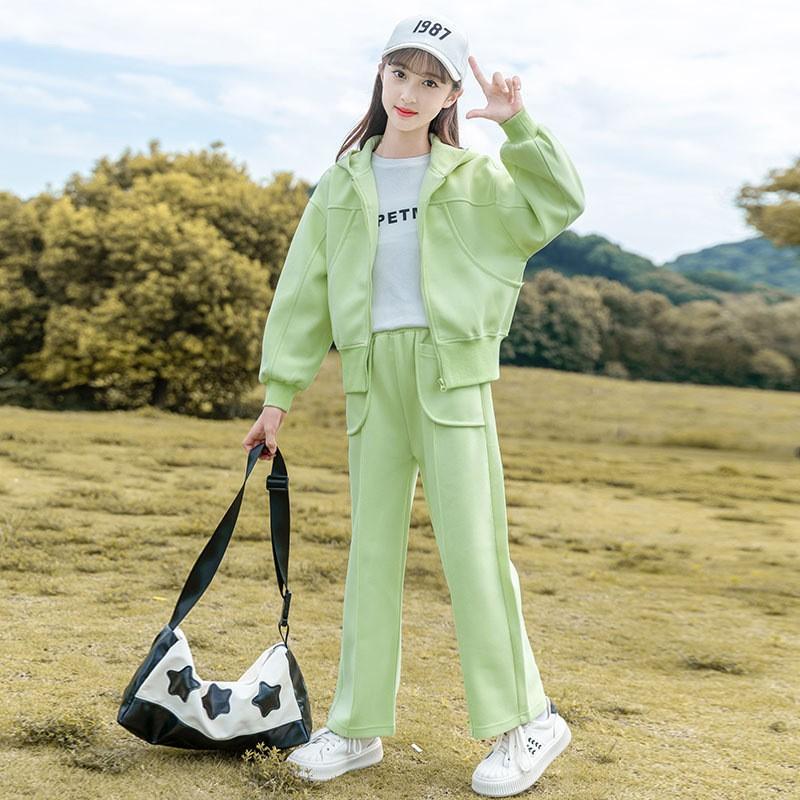 Girls 2-Piece Tracksuit Set Kids Sporty Style Letter Print Long Sleeve Pants
