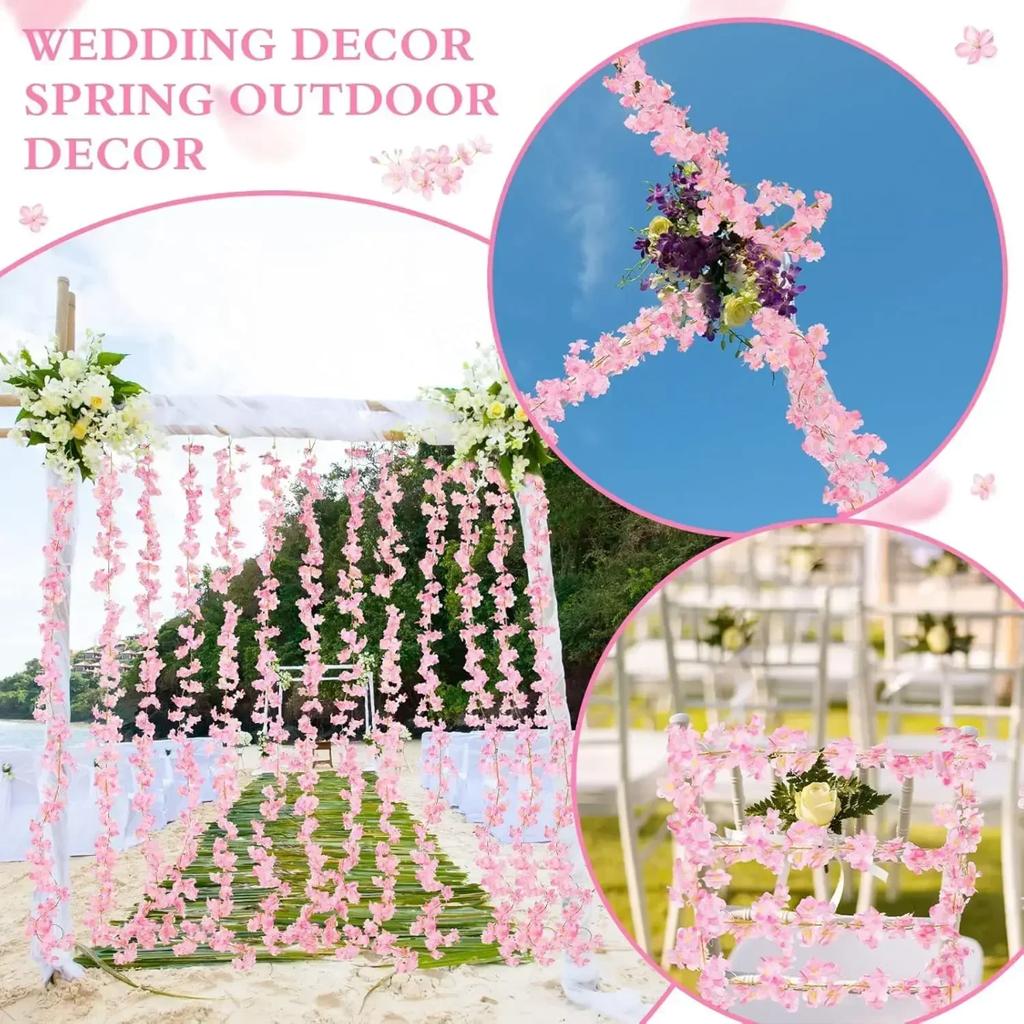 1-5PCS Faux Cherry Blossom Vine Artificial Flower Garland Ivy Decor for Cover Wrapping Wall Wedding Home Decoration