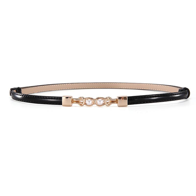 Pearl Embellished Genuine Leather Skinny Belt For Women With Silver Alloy Buckle For Dresses And Blouses
