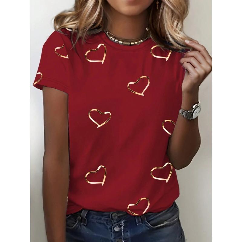 Ladies Love Print 3D T-shirt Round Neck Short Sleeved Soft Daily Top Comfortable Casual Shirt Fashiona Printed Design