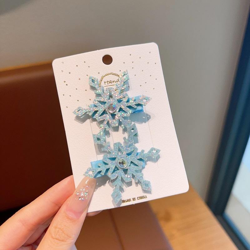 2 Stück Winter neu Frozen Schneeflocken Haarnadel Kinder Haarspange Elsa Prinzessin Haaraccessoire Mädchen Seite BB-Clip
