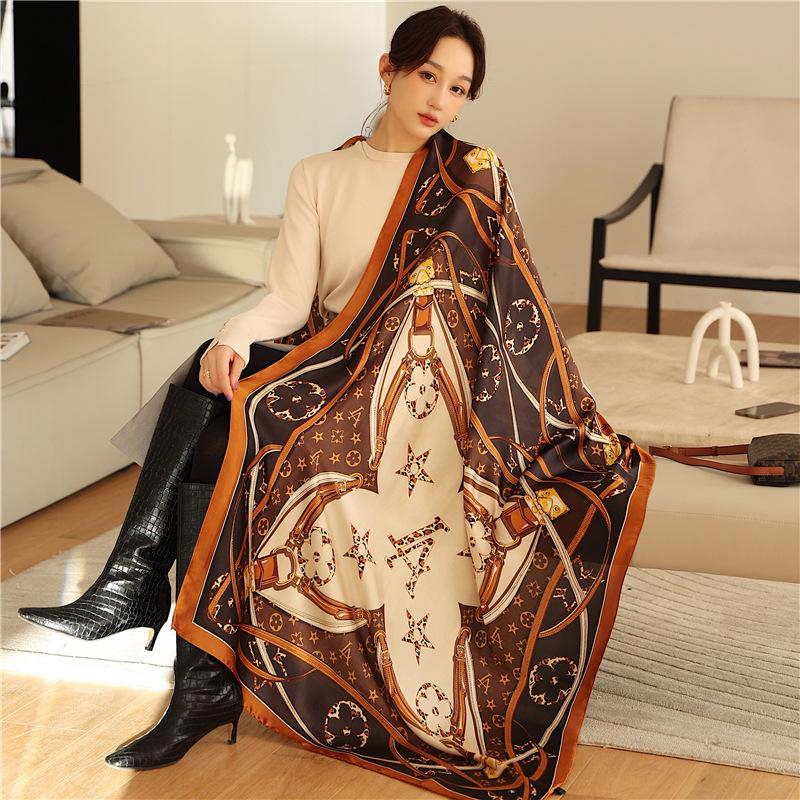 

Light and mature style luxury presbyopia scarf with goods, new silk scarf, long large size travel shawl, sun protection 180*90cm