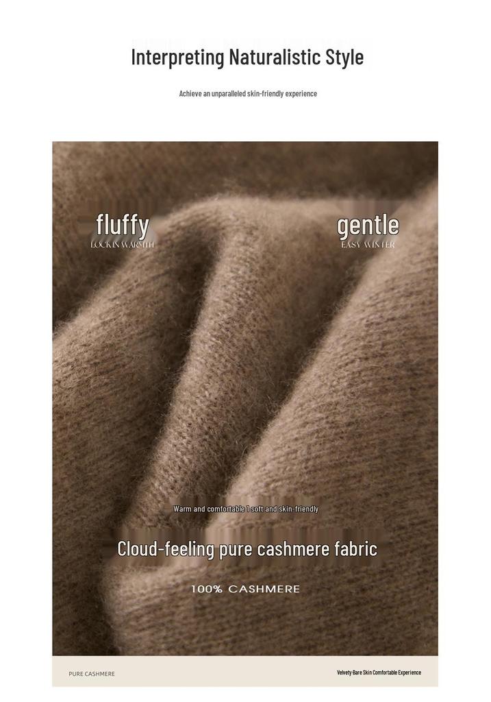 Women's 100% Cashmere Ribbed Half-Turtleneck Sweater - Autumn/Winter Base Layer, Loose & Warm