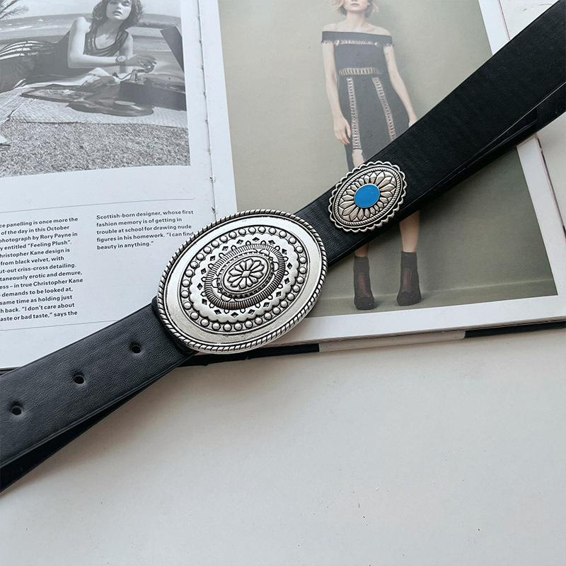 

Mei Belt - women s heavy-duty metal buckle design, artistic style accessory leather belt, trendy student pants belt чорний