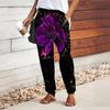Women Flower Printing Pants Lace Up Elastic Waist Loose  Trousers Casual Long Pants Trousers with Pockets