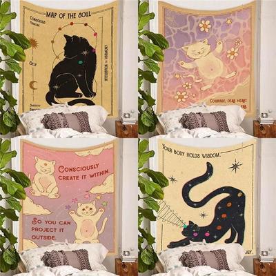 Cute Cat Flower Hanging Cloth Office Living Room Tapestry Home Wall Decoration Tapestry