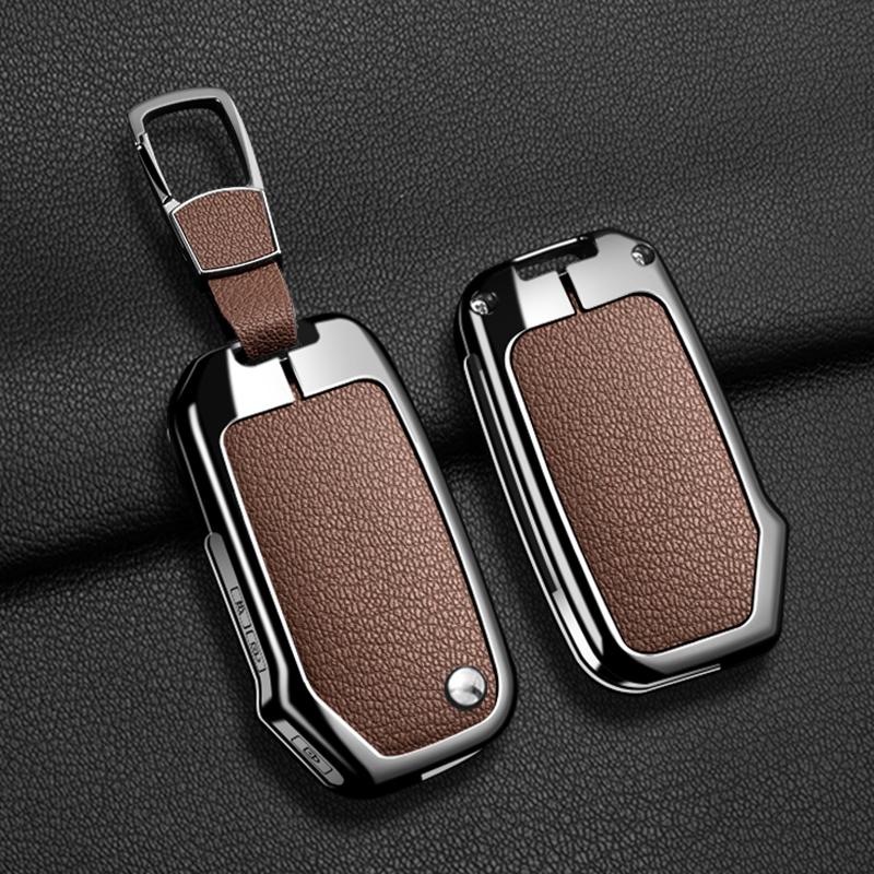 Interior Mouldings Zinc Alloy + Leather Car Key Case Cover For KIA Ceed 2023 CD Forte 2018 2019 2021 Cerato 2019 K3 Gt Seltos Sp