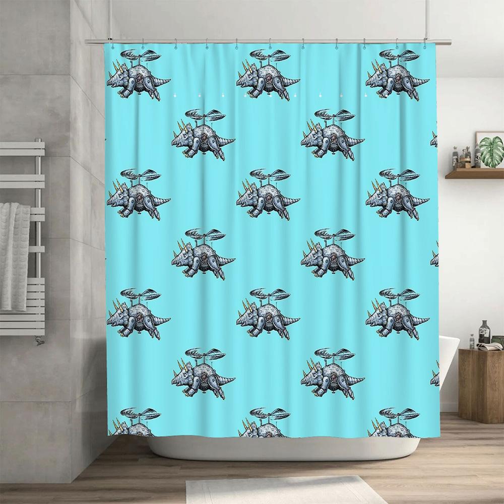 Bathroom Shower Curtain Vintage Dinosaur Pattern Waterproof Decor Farmhouse Backdrop Washable Fabric