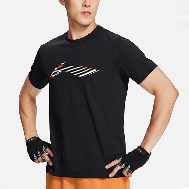 Li Ning Fitness Series Logo Print Casual Moisture-Wicking Quick-Dry Short Sleeve T-Shirt Men Tops Black ATSS605-1