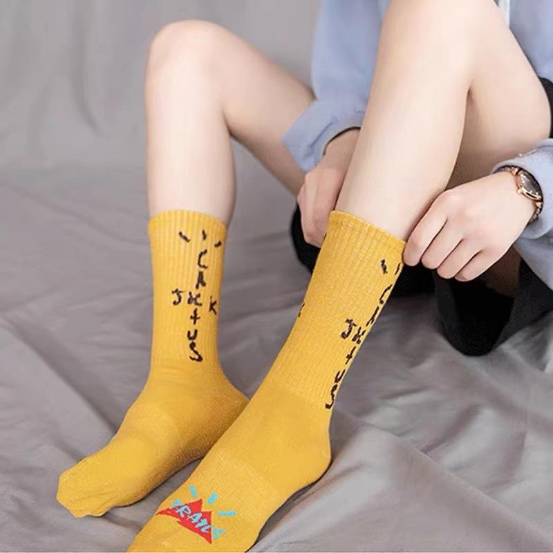 European And American Trendy Brands Ts Letter Brand Inverted Logo Cashew Nut Socks Trendy Sports Socks Pure Cotton Socks