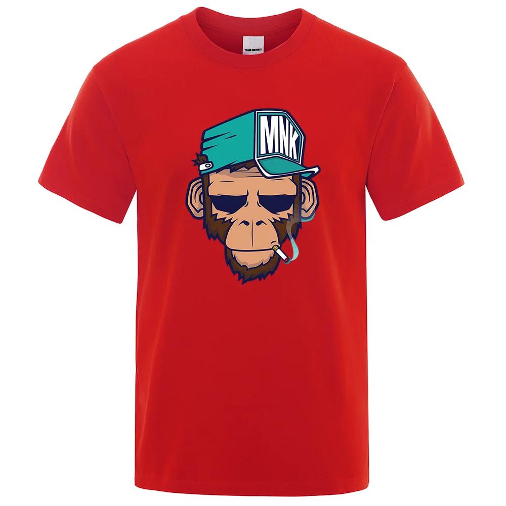 Cotton Tops Smoking Monkey Cartoons Short Sleeve Men Personality Street T-Shirts Loose Oversized Tees Breathable Soft Clothing