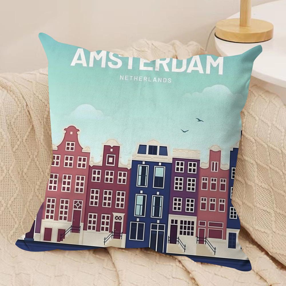 AAmsterdam Netherlands Cushion Cover Soft Plush Throw Pillow Cushion CoverDoubleSided Printed Decorative Case for Sofa Decor