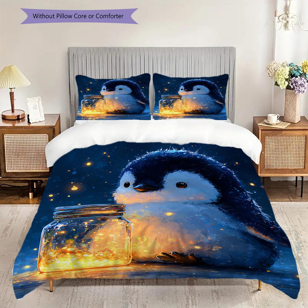 Pinguinmuster Bettwäsche Steppdecke Set Bettbezug Kissenbezug Heimdekoration Geburtstagsgeschenk (1 Bettbezug + 2 Kissenbezüge, ohne Füllung)