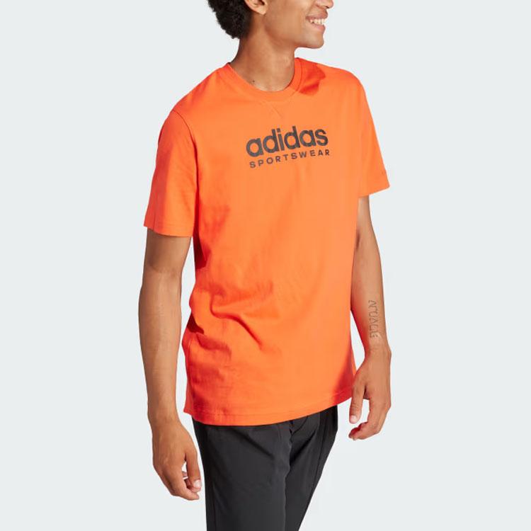Adidas All Season Graphic Tee Letter Logo Print Sports Casual Short Sleeve T-Shirt Men Tops Orange IJ9436