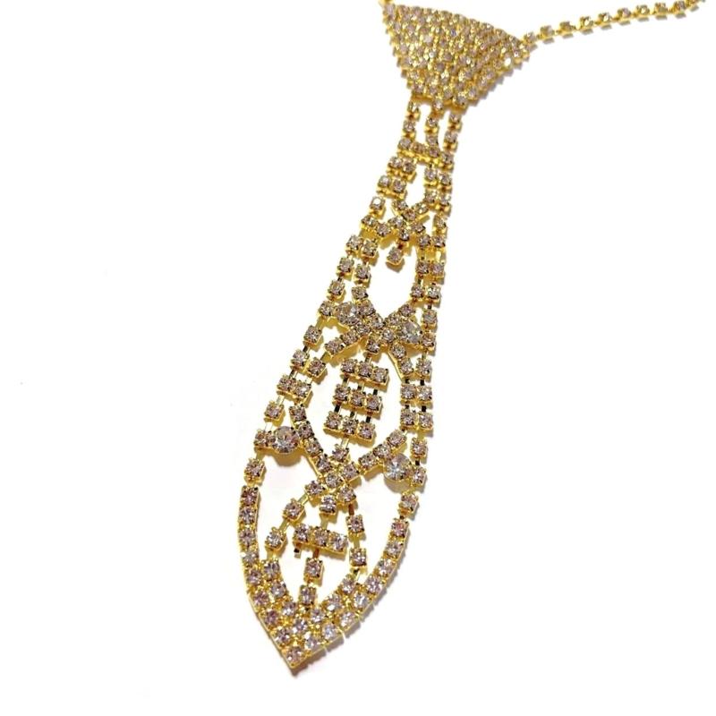 Luxury Rhinestones Necktie Adjustable Chain Tie Necklace For Professional Evening Occasion And Special Event Celebration