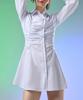 KOLEAT Shirring Glam Slim Long Sleeve Shirt Mini Dress [White] Skirt Ver.