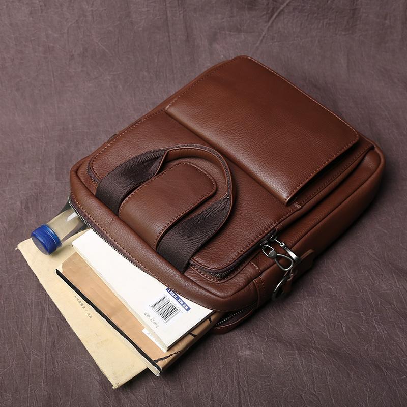 New Leather Men's Handbag Top Layer Cowhide Vertical Briefcase Retro Men's One-Shoulder Messenger Bag 12 Inch Ipad Bag NZPJ