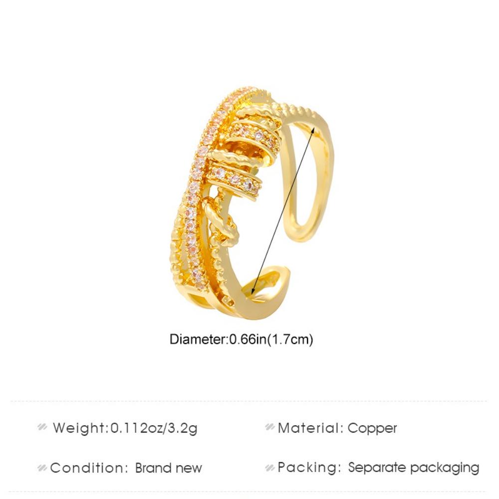 New Luxury Zircon Inlaid Ring Multiple Layers Cross Rotation Adjustable Couple Opening Rings for Women Men Finger Jewelry Gifts