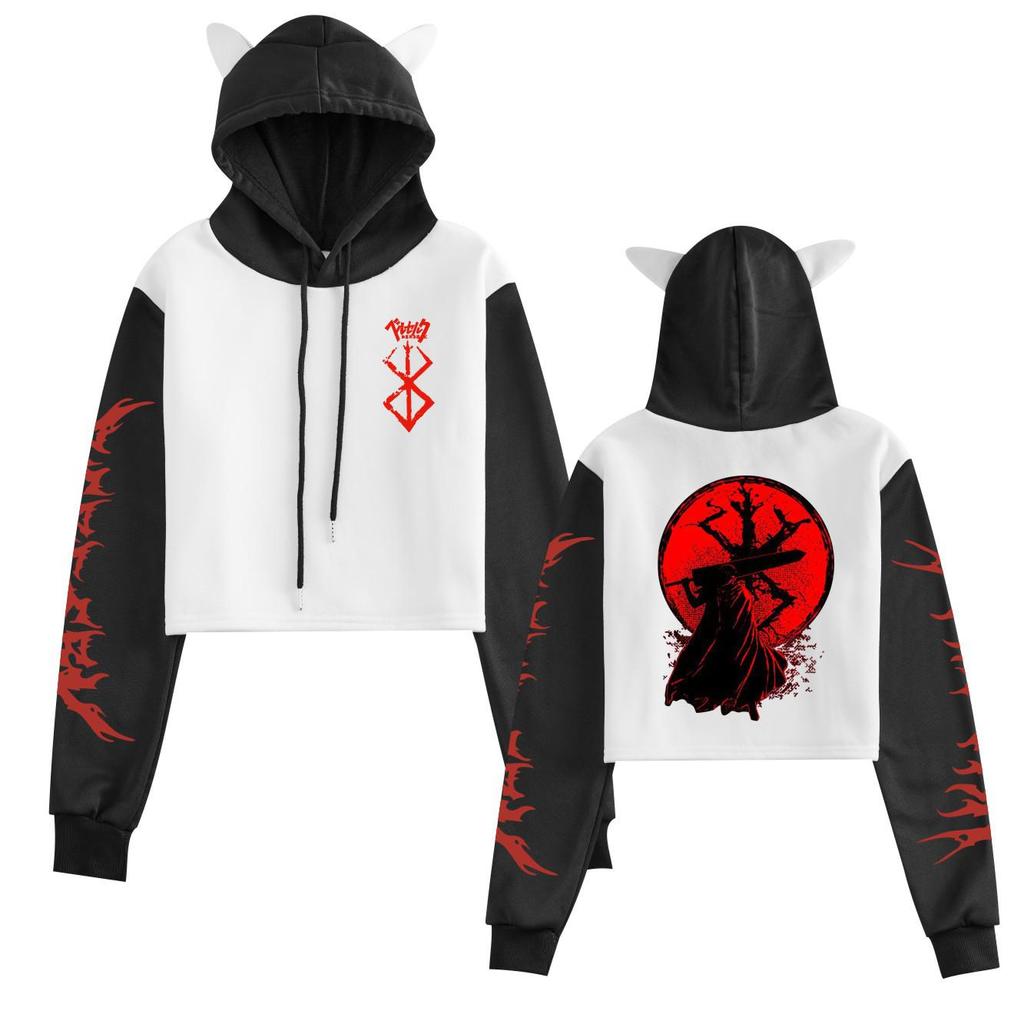 New Demon Slayer Cat Ear Color Block Hoodie - Plus Velvet, Loose Fit, Casual Pullover