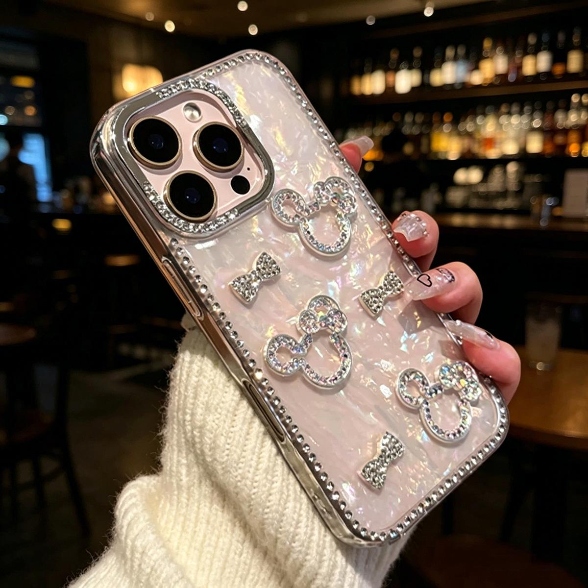 

Trendy Rhinestone Edge Shell Texture Phone Case for Apple 17 Pro Max/15 Pro/14/13/11 Pro 14 Plus