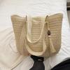 Casual Solid Color Tote Bag Large Capacity Hand Woven Shoulder Bag Tassel Pendant Square Handbag Women