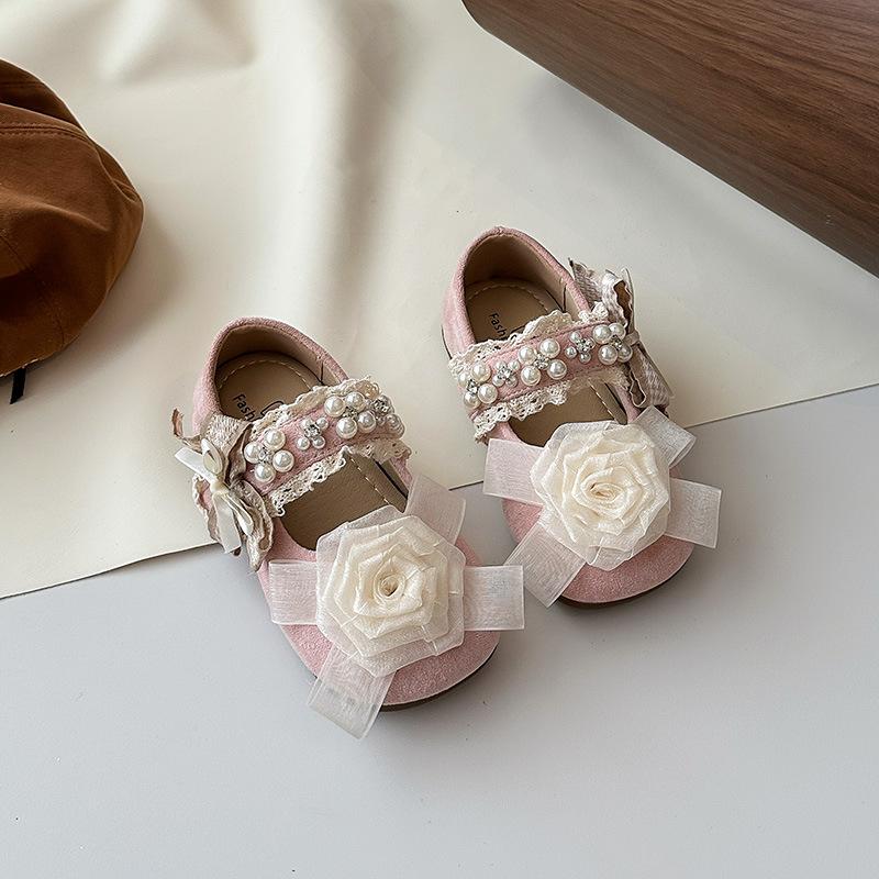 Girls Gentle Evening Wind Leather Shoes 2025 Spring and Autumn New Children's Rose Flowers Fairy Wind Girl Mary Jane Shoes