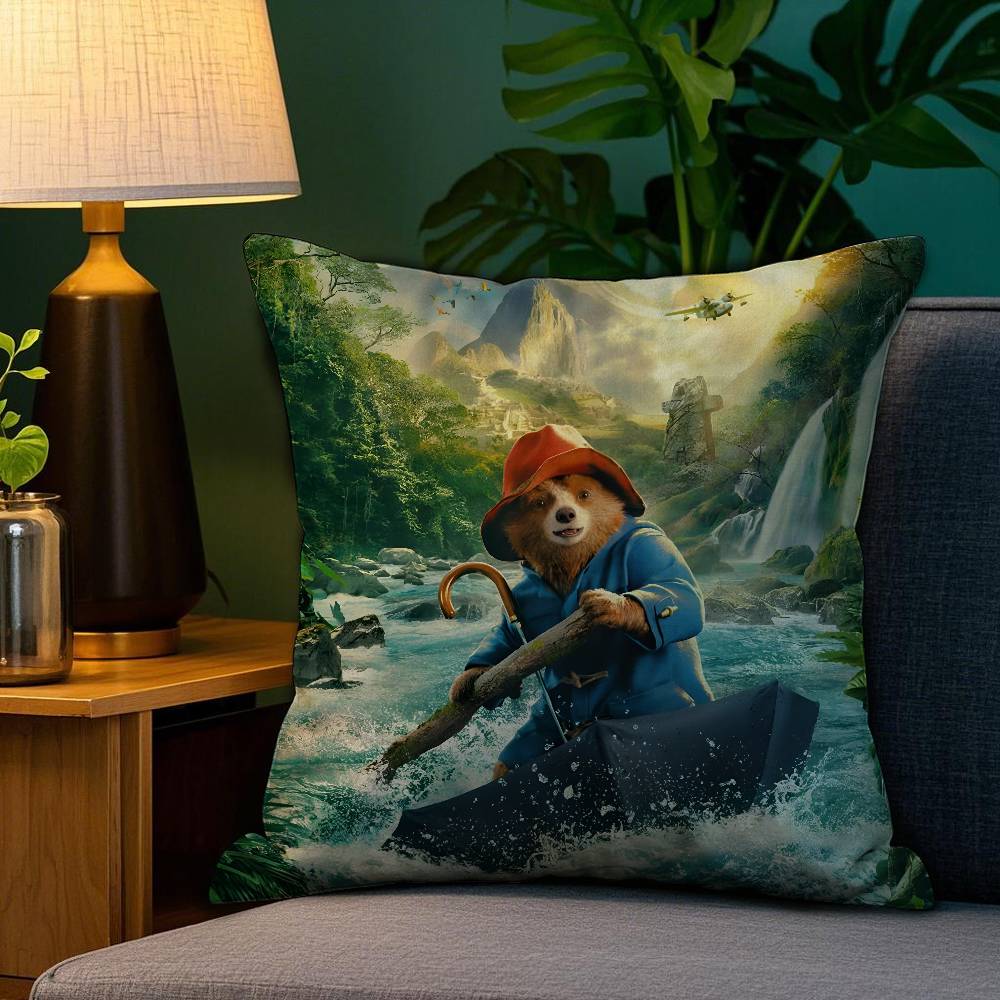 Cute P-Paddington Bear Pillow Case Plush Fabric Soft Double Sided Print Sofa Cushion Cover Throw Pillow Covers