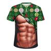 3D printed Christmas T-shirt men's round neck short sleeved Christmas pattern T-shirt ugly Christmas top men's gift