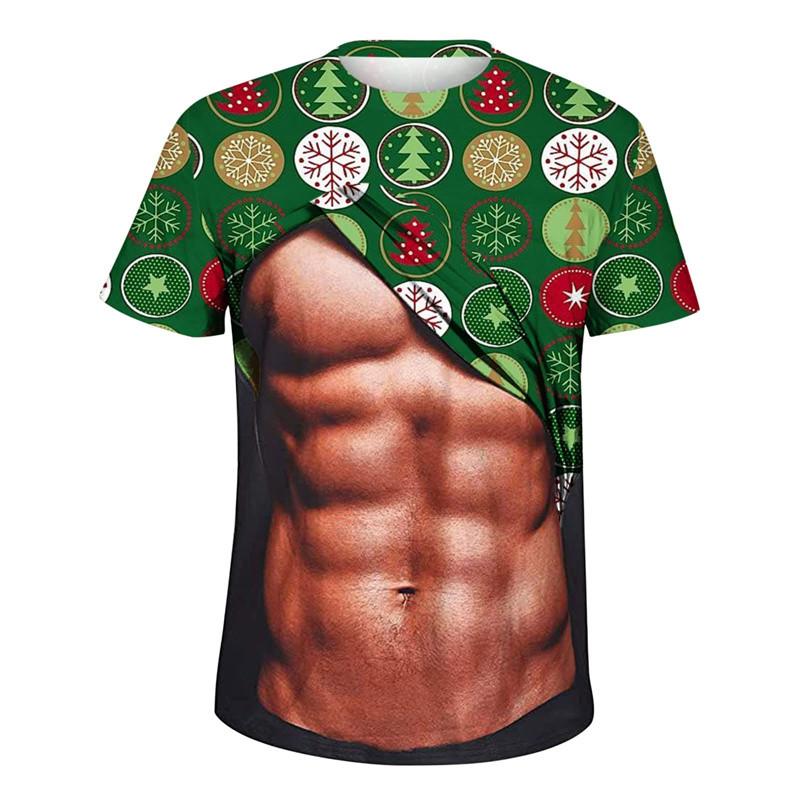 3D Printed Christmas T-shirt Men's Round Neck Short Sleeved Christmas Pattern T-shirt Ugly Christmas Top Men's Gift