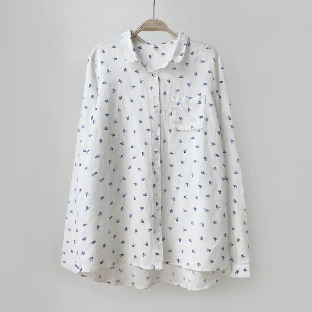 

Johnature женские топы рубашки летние с отложным воротником винтажные повседневные свободные универсальные простые топы с отложным воротником с принтом One Size белый