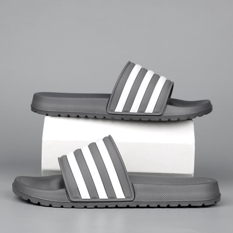 

Летние тапочки на трех полосках, корейская версия, повседневные домашние прохладные тапочки, студенческий тренд, тапочки на одно слово, мужские большого размера, пляжная обувь 47 серый