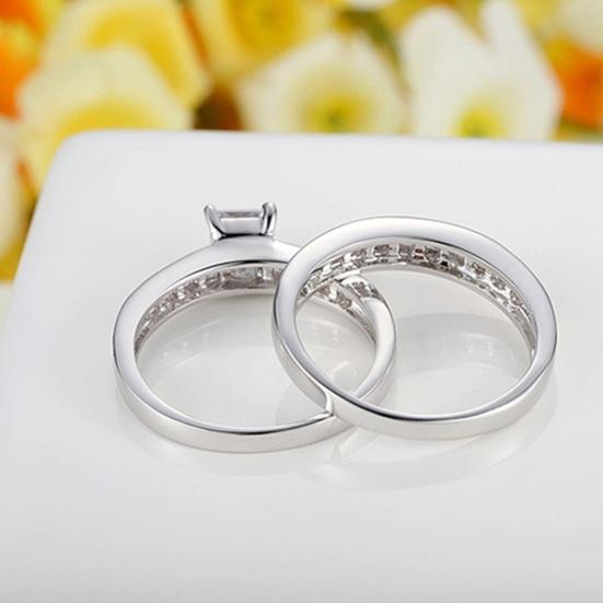 1 Pair Couple Rings Geometric Rhinestone Decor Symbol of Love And Unity Anniversary Ring Copper Proposal