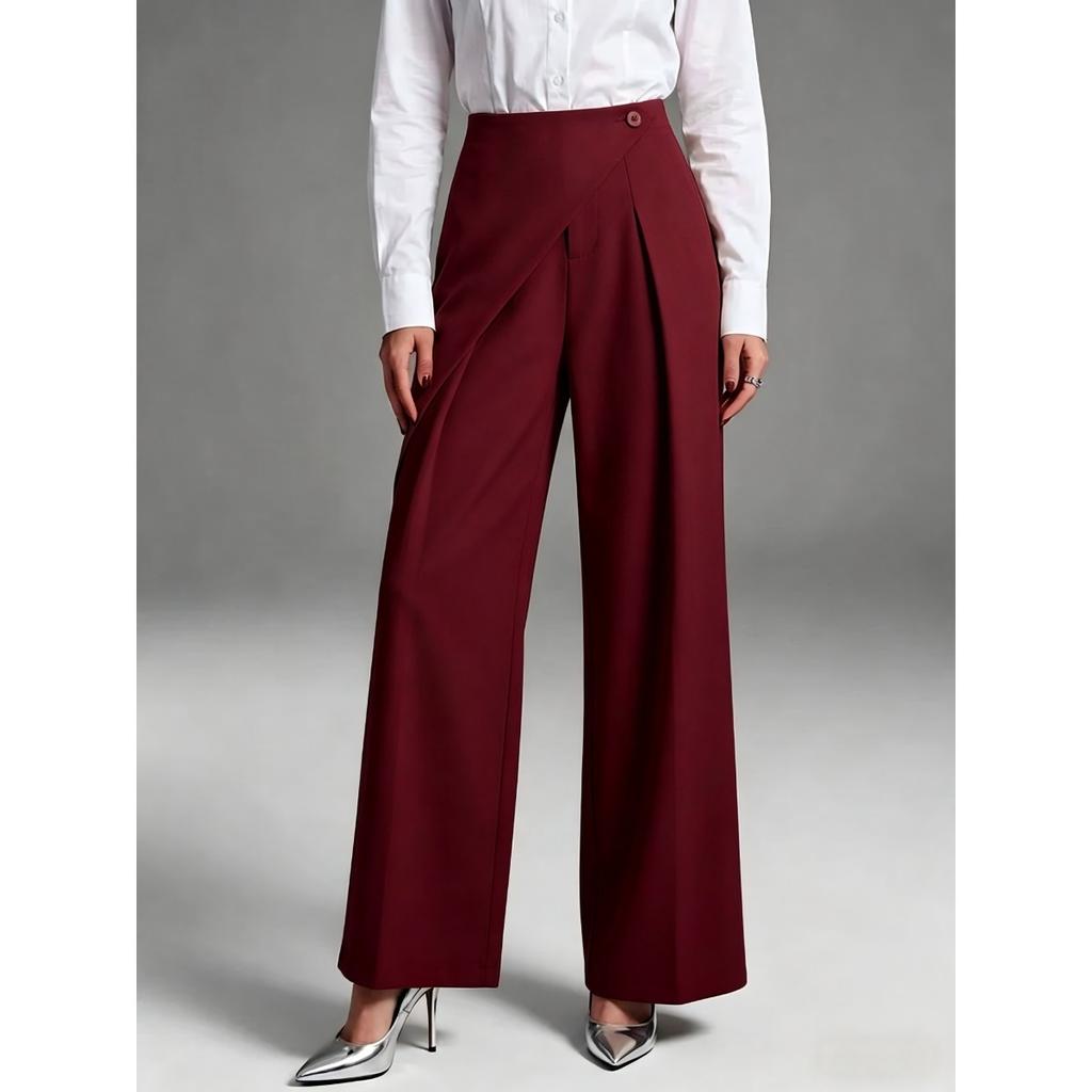 New Women's High Waisted Straight Leg Suit Pants, Simple Drapey Casual Trousers for Women