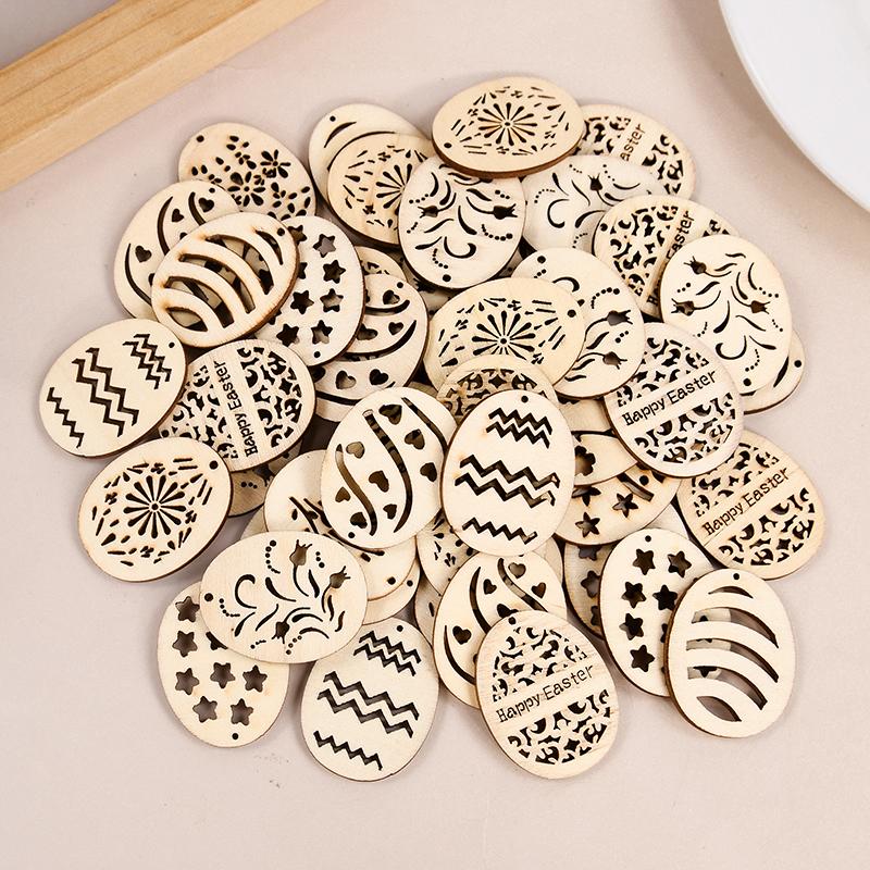 25/50 Stück Ostereier Holz DIY Bastel Aufhänge-Ornamente Ausgehöhlte Holzspäne Frohe Ostern Party Dekorationen Für Zuhause Kinder Geschenk