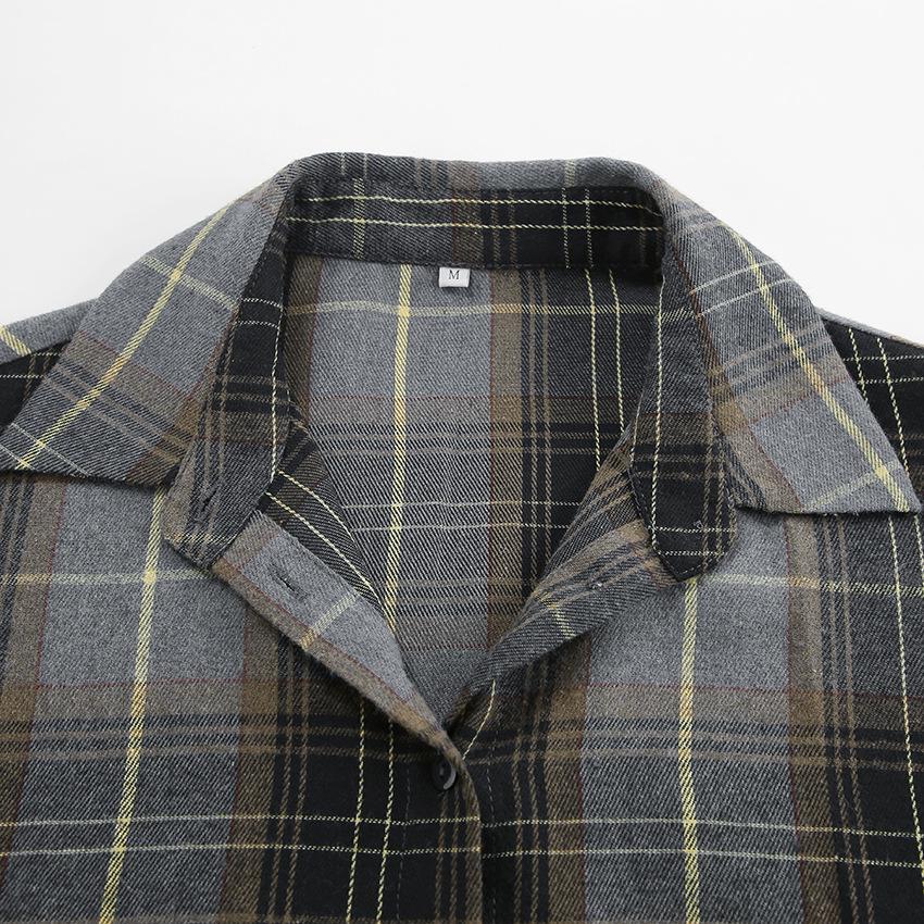 Vielseitige europäisch-amerikanische karierte Strickjacke mit Umlegekragen und langen Ärmeln für Frühling und Sommer