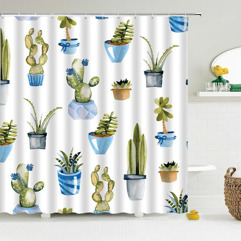 Tropical Cactus Shower Curtain Polyester Fabric Bath Curtain For The Bathroom Decorations Multi-Size Printed Shower Curtains