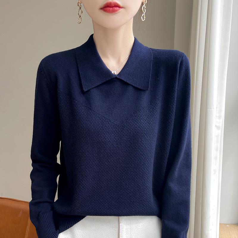 2024 Autumn Women's Korean Style Lapel Knit Sweater - Versatile Slim Fit