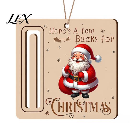 Personalized Cash Gift Tags Rustic Santa Reindeer Money Holder Ornament, Wooden Card Reusable Holiday Clip with Slot, Christmas Tree Hanging