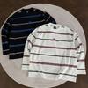 T-shirt a maniche lunghe a righe oversize da uomo - Vestibilità larga in cotone con girocollo Stile Retro Americana Abbigliamento casual autunnale