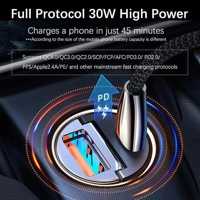 100W 2 Port USB Super Fast Car Charger Adapter USB Type C PD30W Mini Car Charger Fast Charging For iPhone 17 16 Pro For Samsung