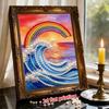 Frameless Pearl Bead Painting Kit Rainbow Ocean Wave Pattern DIY Sparkling Art Canvas Creative Leisure Craft for Adults Wall Decor Home Gift