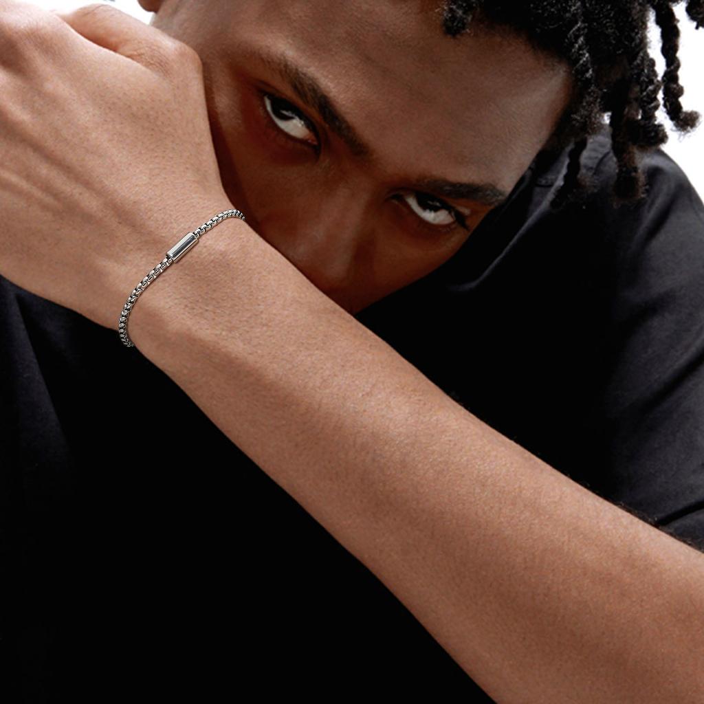 Vnox Geometric Square Round Tube Charm Bracelets for Men Boys, Unisex Box Link Chain Bracelet, Waterproof Simple Metal Jewelry